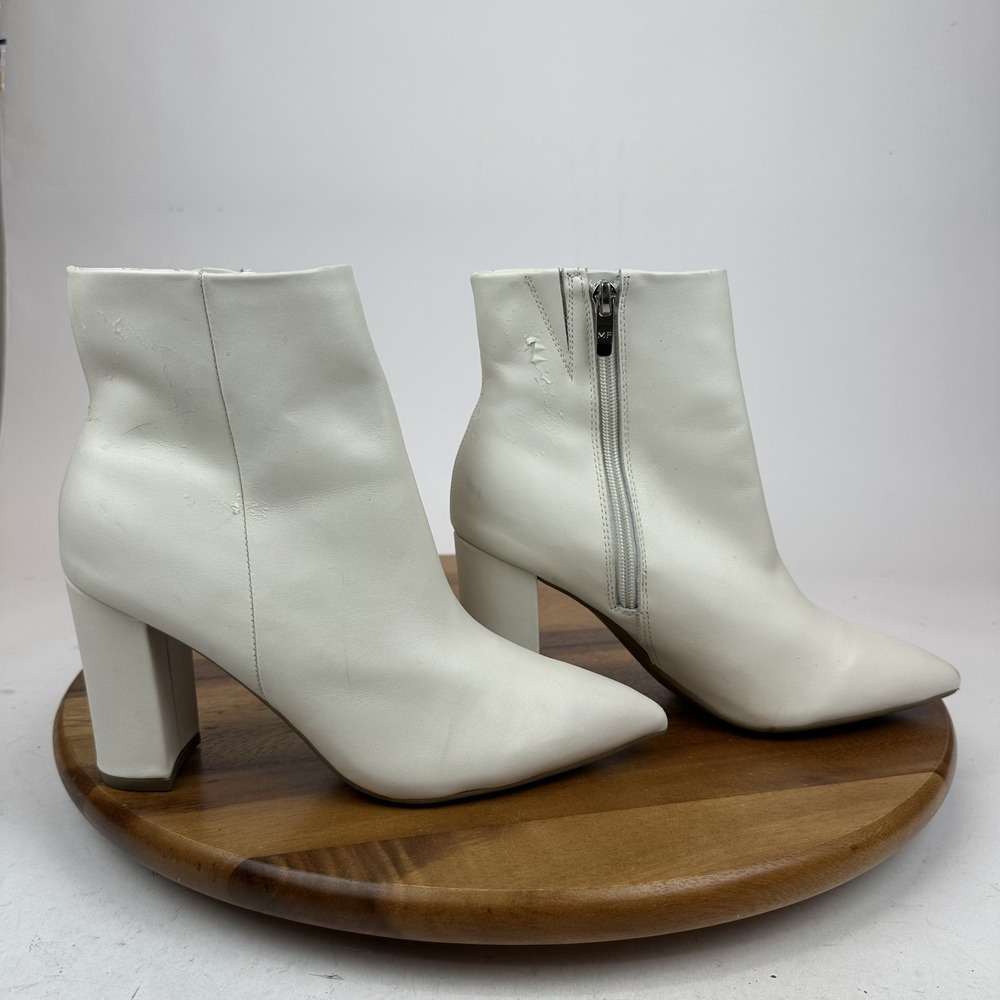 Womens Marc Fisher Glorena Ivory Leather Heeled Ankle Booties Size 7.5 M GUC